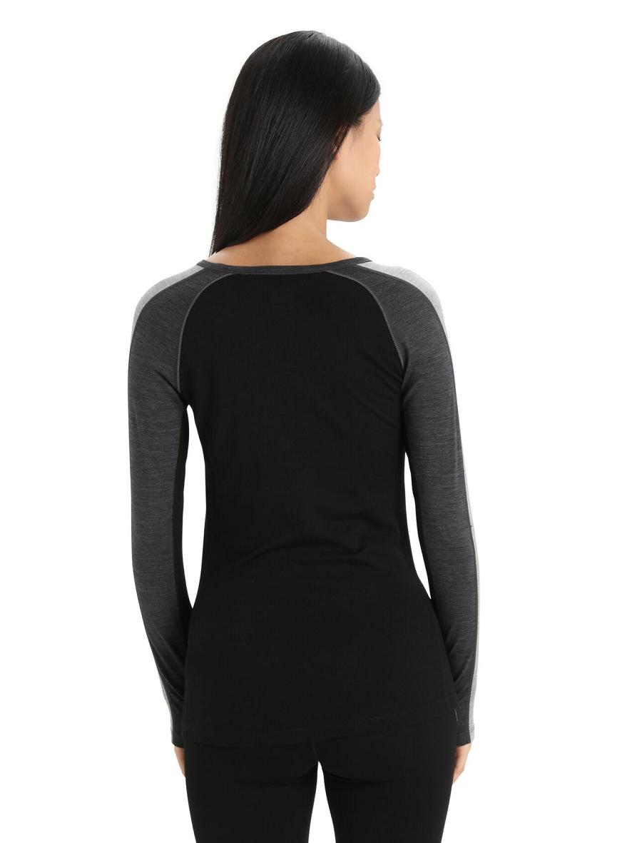 Women's Icebreaker 200 ZoneKnit™ Merino Long Sleeve Crewe One Piece & Sets Jet Heather / Black | CA 1141LISH